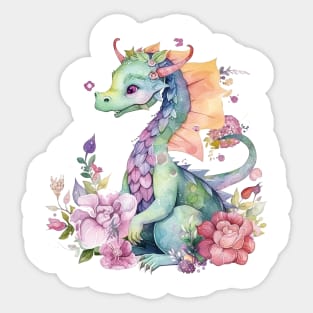 Cute Spring Flower Dragon Watercolor Sticker